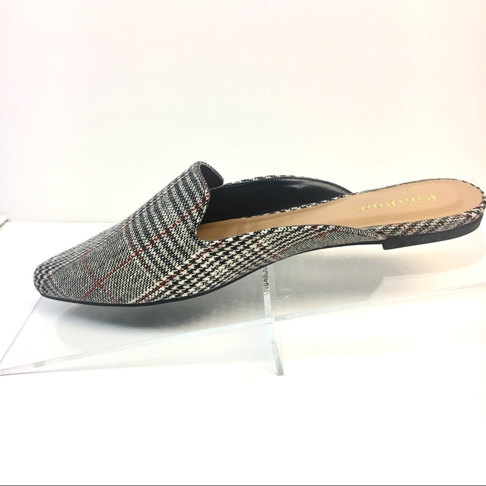 NWT Mules Glen Plaid Black/Grey Tweed Almond Toe - Picture 5 of 7